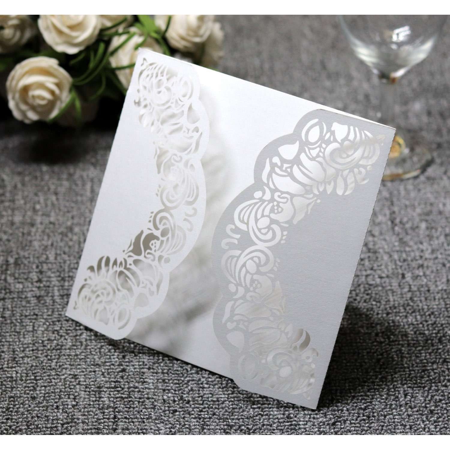 Marriage Invitation Card Wedding Decoration Square White Card Laser Cut 